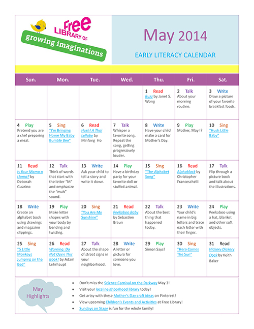 Early Literacy Calendar May 2014