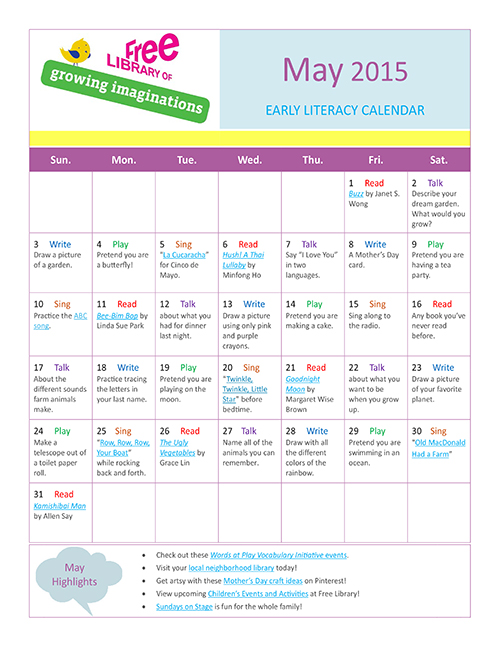 Early Literacy Calendar May 2015