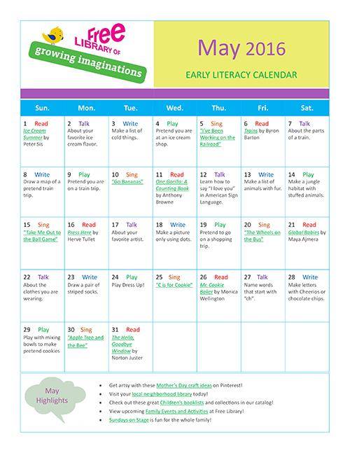 Early Literacy Calendar May 2016