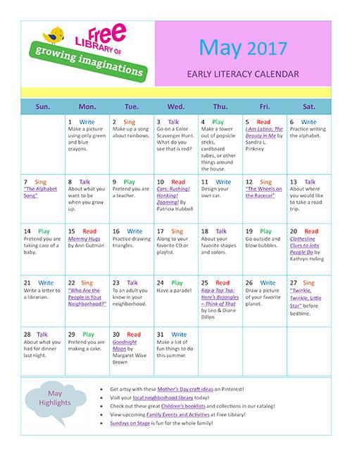 Early Literacy Calendar May 2017