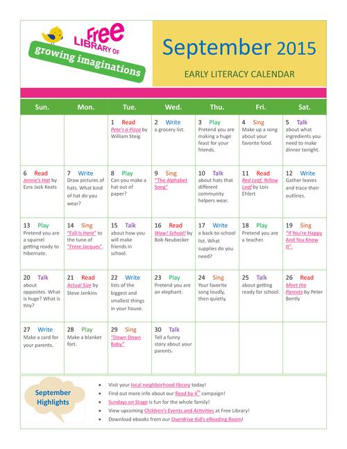 Early Literacy Calendar September 2015