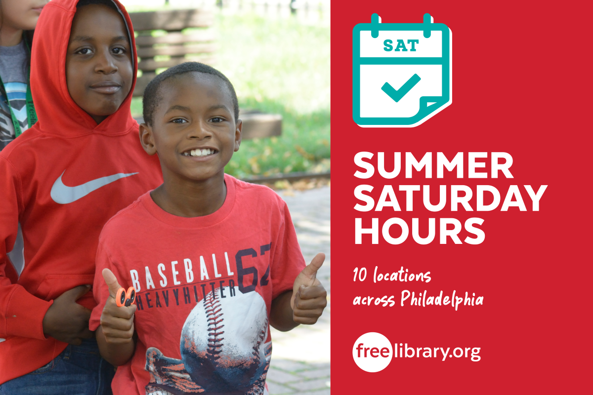 Beginning Saturday, July 8 to August 26, 2023, select branches will be open from 10:00 a.m.–5:00 p.m.