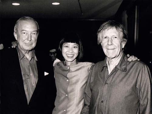 Jasper Johns, Margaret Leng Tan, and John Cage at Whitney Museum of American Art, 1991. Photo credit: George Hirose