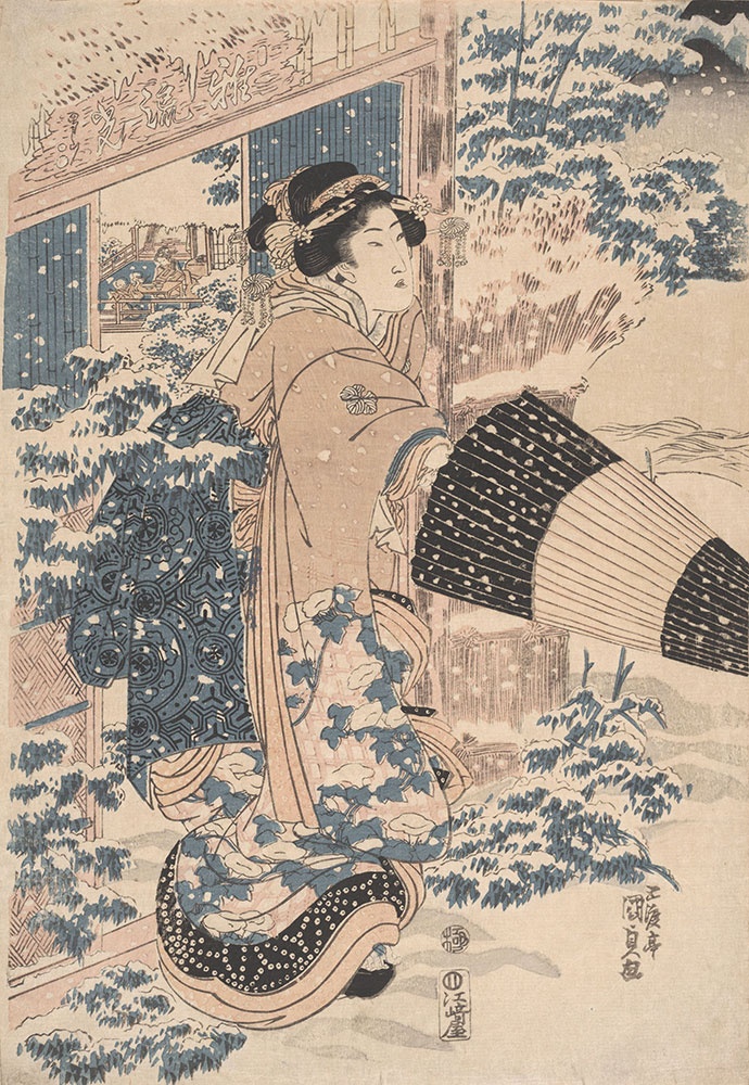Unknown Japanese Beauty Opening Umbrella in the Snow by Utagawa Kunisada, c.1830