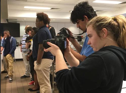 Science Leadership Academy students shooting events at the library for Teen Central.