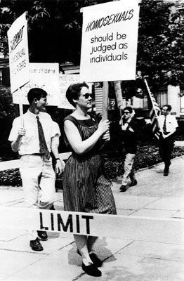 The late Barbara Gittings at a gay rights demonstration in Philadelphia, July 4, 1965.