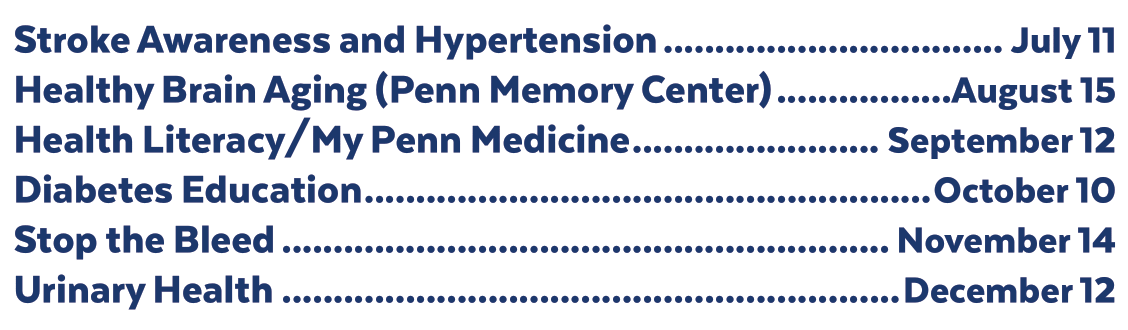 Penn Med's Health Talk Tuesdays series topics and dates