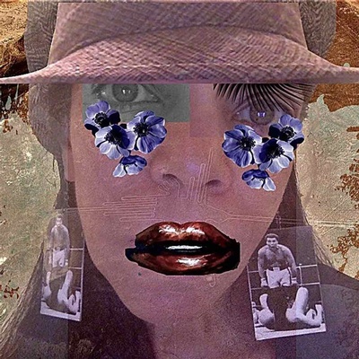 portrait of the artist made using collaged elements