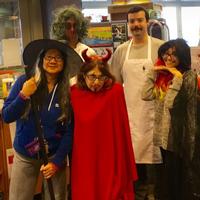 Abbe with Fumo Family Library staff on Halloween