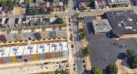 Aerial shot of West Village development and surrounding buildings in West Philadelphia neighborhood.