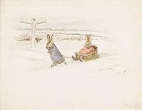 Bunnies in the Snow, watercolor, 1894