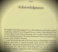 Sample Acknowledgement page from Music in the Works of F. Scott Fitzgerald.