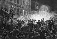 A depiction of one of the events of the Haymarket affair, published in Harper’s Weekly in May 1886.