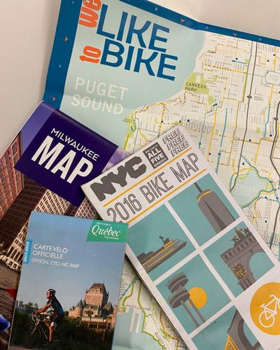 Modern bike maps donated by a former bike messenger and competitor in the North American Cycle Courier Championship. Map Collection, Free Library of Philadelphia