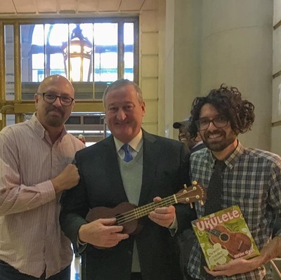 Mayor Jim Kenney gets his uke on with Music Department workers