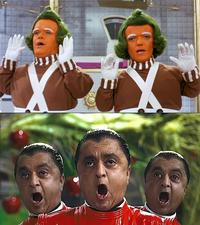 Oompa Loompas as portayed in both film adaptations (1971 and 2005) of Dahl's novel Charlie and the Chocolate Factory.