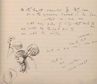 Oscar Wilde. Detail of an autograph manuscript of many poems, in a notebook illustrated with numerous sketches, ca. 1874 - 1881. Gift of Mrs. Richard Gimbel.