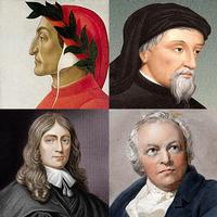 Poetry luminaries Dante Alighieri, Geoffrey Chaucer, John Milgton, and William Blake