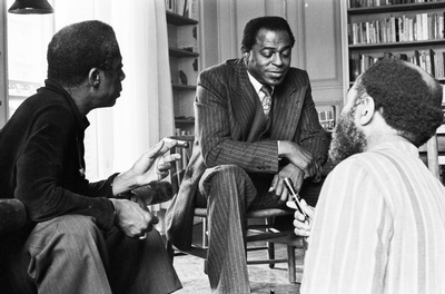 Shepp in conversation with the novelist and essayist James Baldwin and the poet and onetime Charlie Parker roommate Ted Joans, in 1975