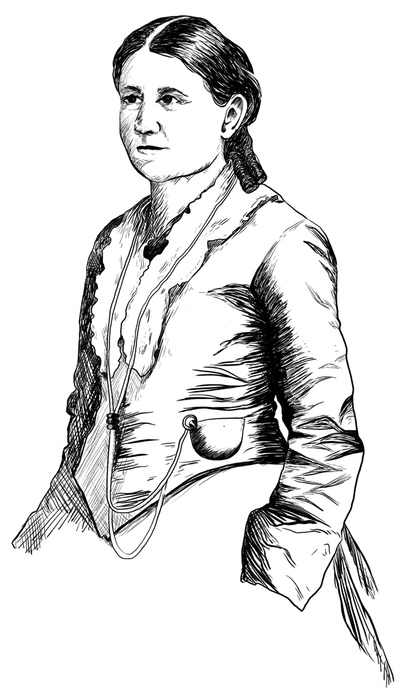  Carrie S. Burnham (1838-1909), illustration by Maylee Burgoon, 2020, after portrait photograph of Caroline Burnham Kilgore, University of Pennsylvania Archives