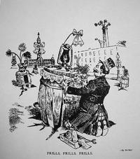 Political cartoon from the Philadelphia Record lampooning the City Beautiful Movement, April 8, 1908.
