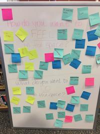 Teens describe what they want to feel and do in the space and placed it on post-it notes. 