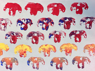 child's illustration of multicolored mushrooms