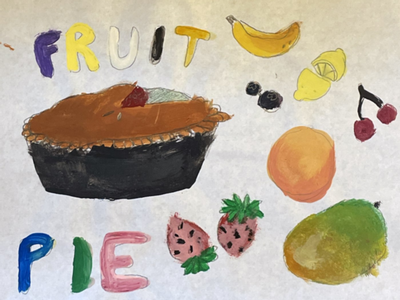 a child's illustration of a fruit pie