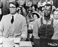 Actors Gregory Peck as Atticus Finch and Brock Peters as Tom Robinson in the film adaptation of To Kill a Mockingbird, 1962.