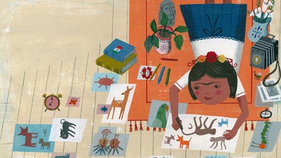 Frida Kahlo drawing as a child, from the book Frida Kahlo and Her Animalitos written by Monica Brown; illustrated by John Parra