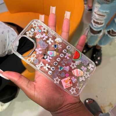Clear phone case decorated with stickers