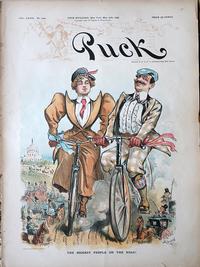 “The biggest people on the road!” Puck magazine cover from 1896, the height of the American bicycle craze.