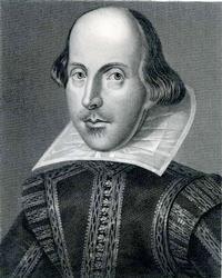 William Shakespeare: Copper engraving by Martin Droeshout from the title page of the First Folio