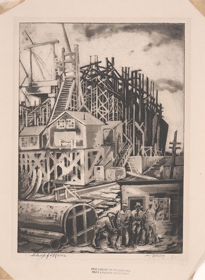 Shipfitters / Dox Thrash. Aquatint, c. 1941.