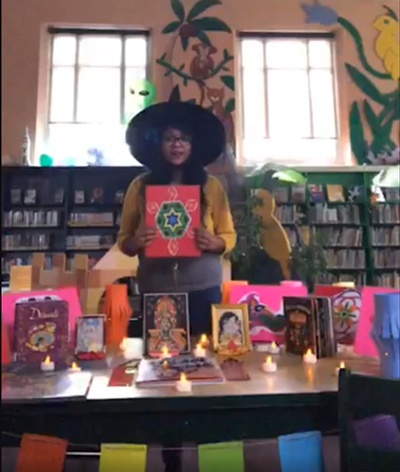 Miss Sunita talks about Halloween and Diwali during a storytime filmed at Donatucci Library.