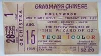 Wizard of Oz ticket stub from Grauman's Chinese Theatre premeire on August 15th, 1939, photo credit: ticketstubcollection.com