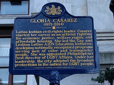 Gloria Casarez plaque at City Hall.
